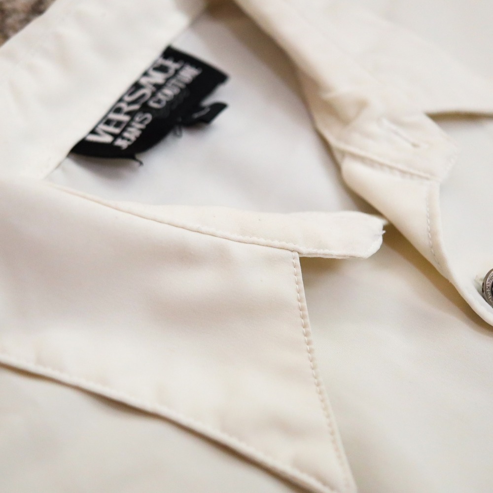Vintage Versace Jeans Couture‎ Button Up Shirt Mens L Ivory Medusa Short Sleeve - Picture 4 of 16